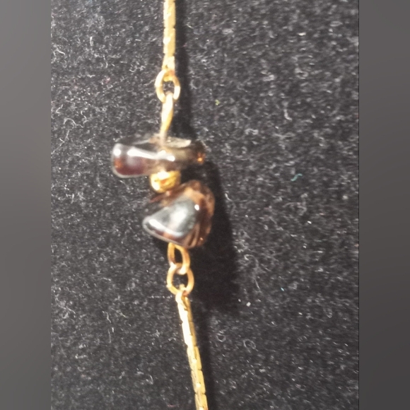 Gold Gemstone Chip Duo Cluster Necklace Faux Gemstone Gold Tone - Picture 2 of 7